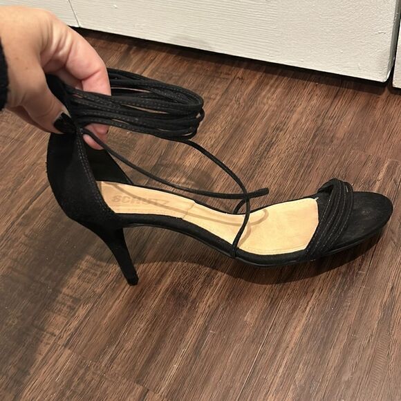 Schutz Camurca Black Open Toe Heels, Size 9 - Picture 2 of 10